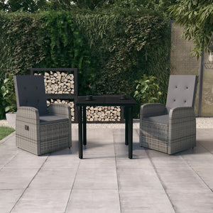 vidaXL 3-Piece Garden Dining Set with Cushions Grey