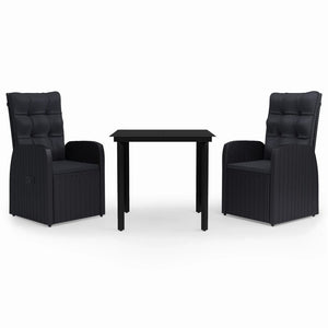 vidaXL 3-Piece Garden Dining Set with Cushions Black