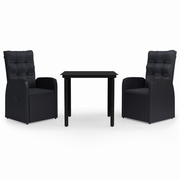 vidaXL 3-Piece Garden Dining Set with Cushions Black