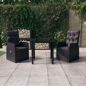 vidaXL 3-Piece Garden Dining Set with Cushions Black