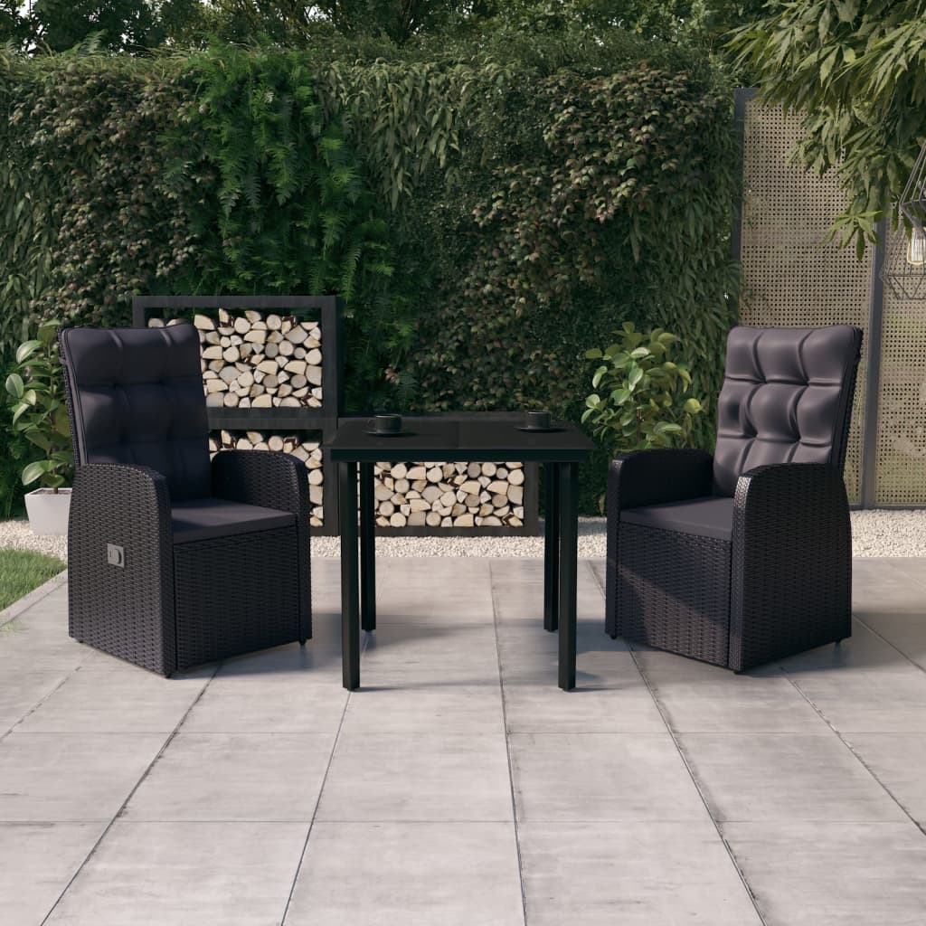 vidaXL 3-Piece Garden Dining Set with Cushions Black
