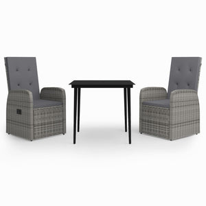 vidaXL 3-Piece Garden Dining Set with Cushions Grey