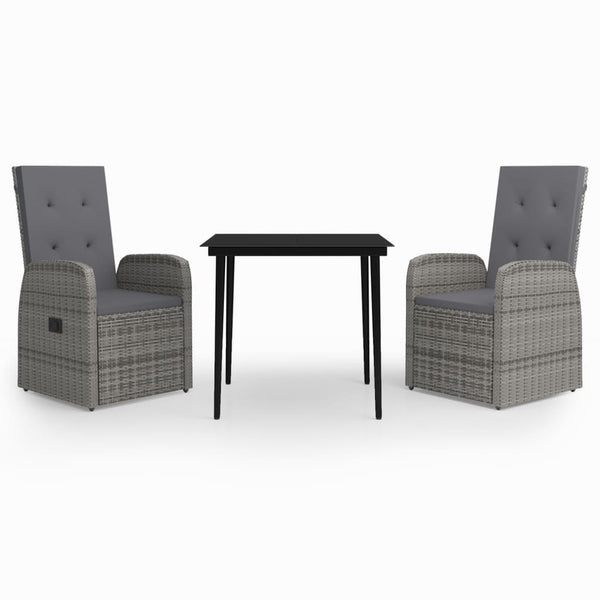 vidaXL 3-Piece Garden Dining Set with Cushions Grey