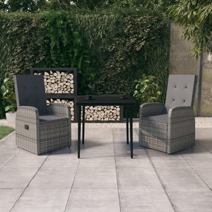 vidaXL 3-Piece Garden Dining Set with Cushions Grey