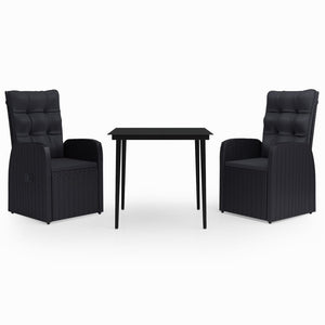 vidaXL 3-Piece Garden Dining Set with Cushions Black