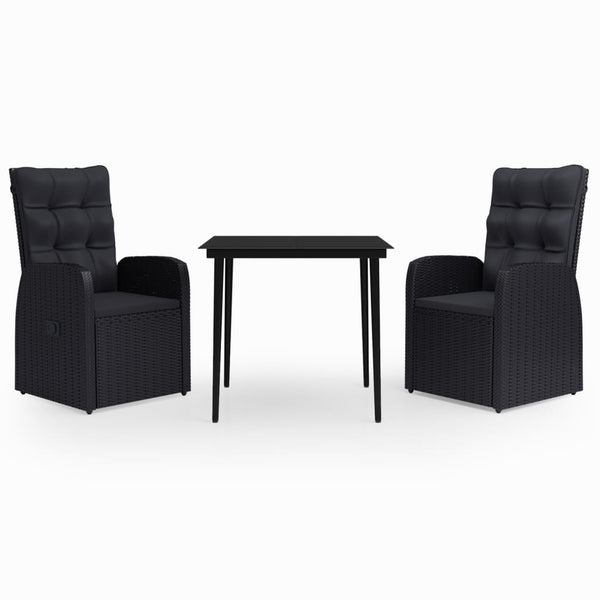 vidaXL 3-Piece Garden Dining Set with Cushions Black
