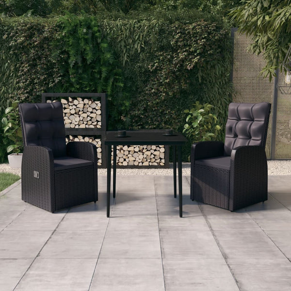 vidaXL 3-Piece Garden Dining Set with Cushions Black