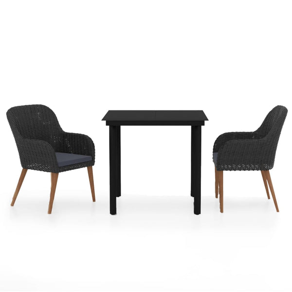 vidaXL 3-Piece Garden Dining Set with Cushions Black