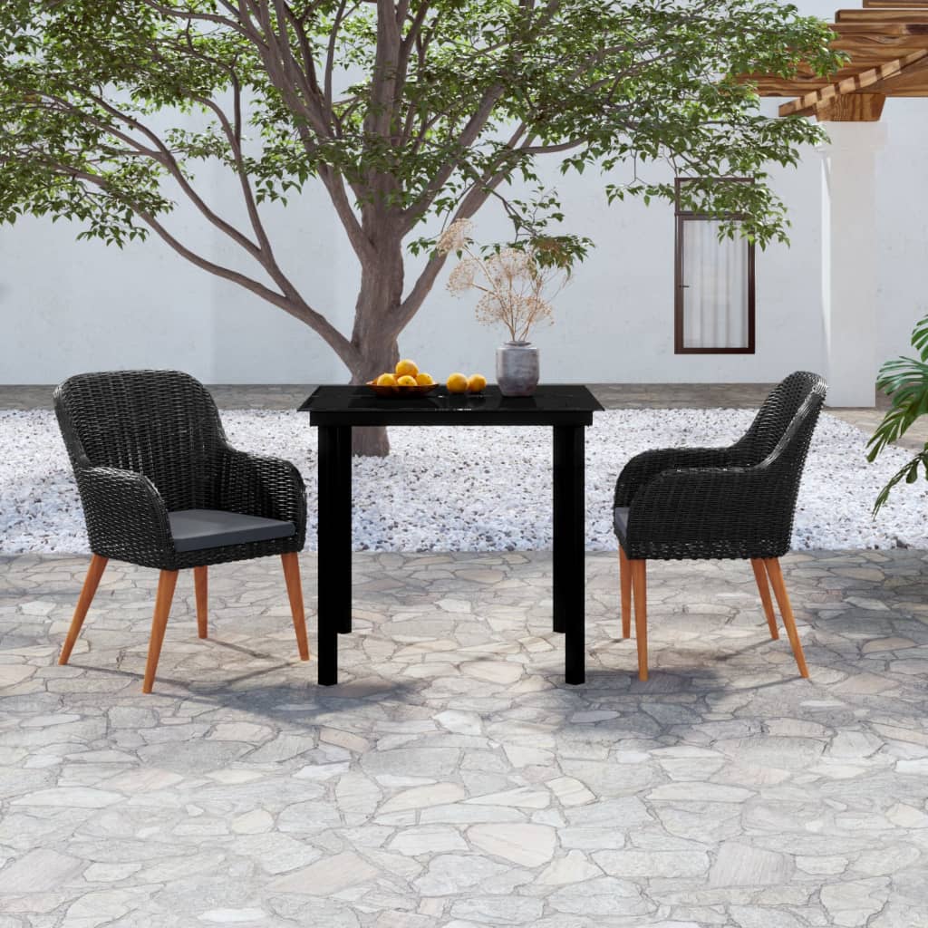 vidaXL 3-Piece Garden Dining Set with Cushions Black