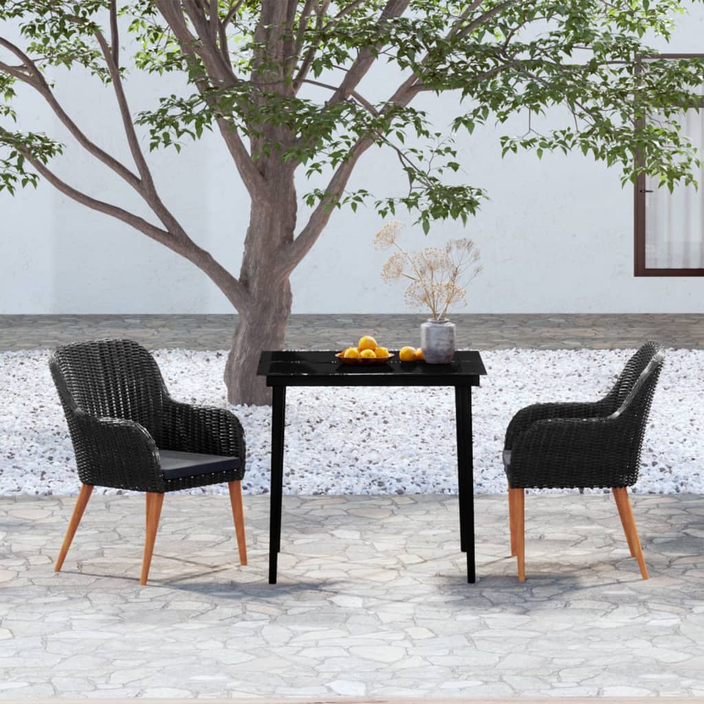 vidaXL 3-Piece Garden Dining Set with Cushions Black