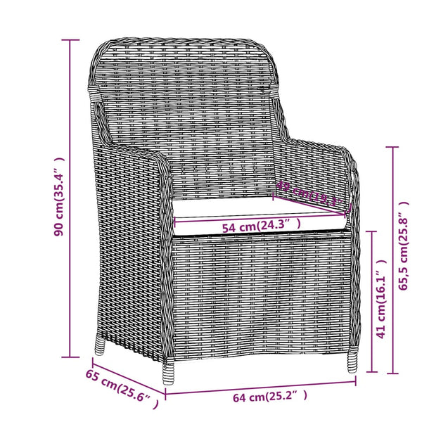 vidaXL 3-Piece Garden Dining Set with Cushions Black