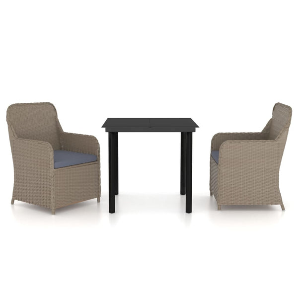 vidaXL 3-Piece Outdoor Dining Set with Cushions Brown