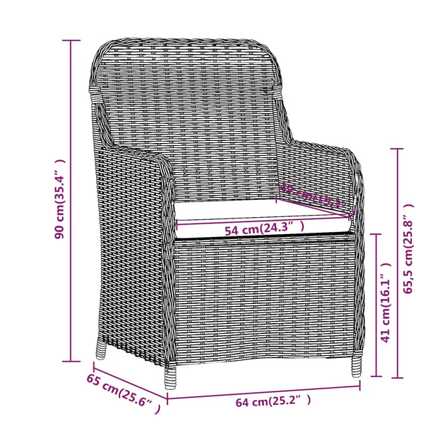 vidaXL 3-Piece Outdoor Dining Set with Cushions Brown