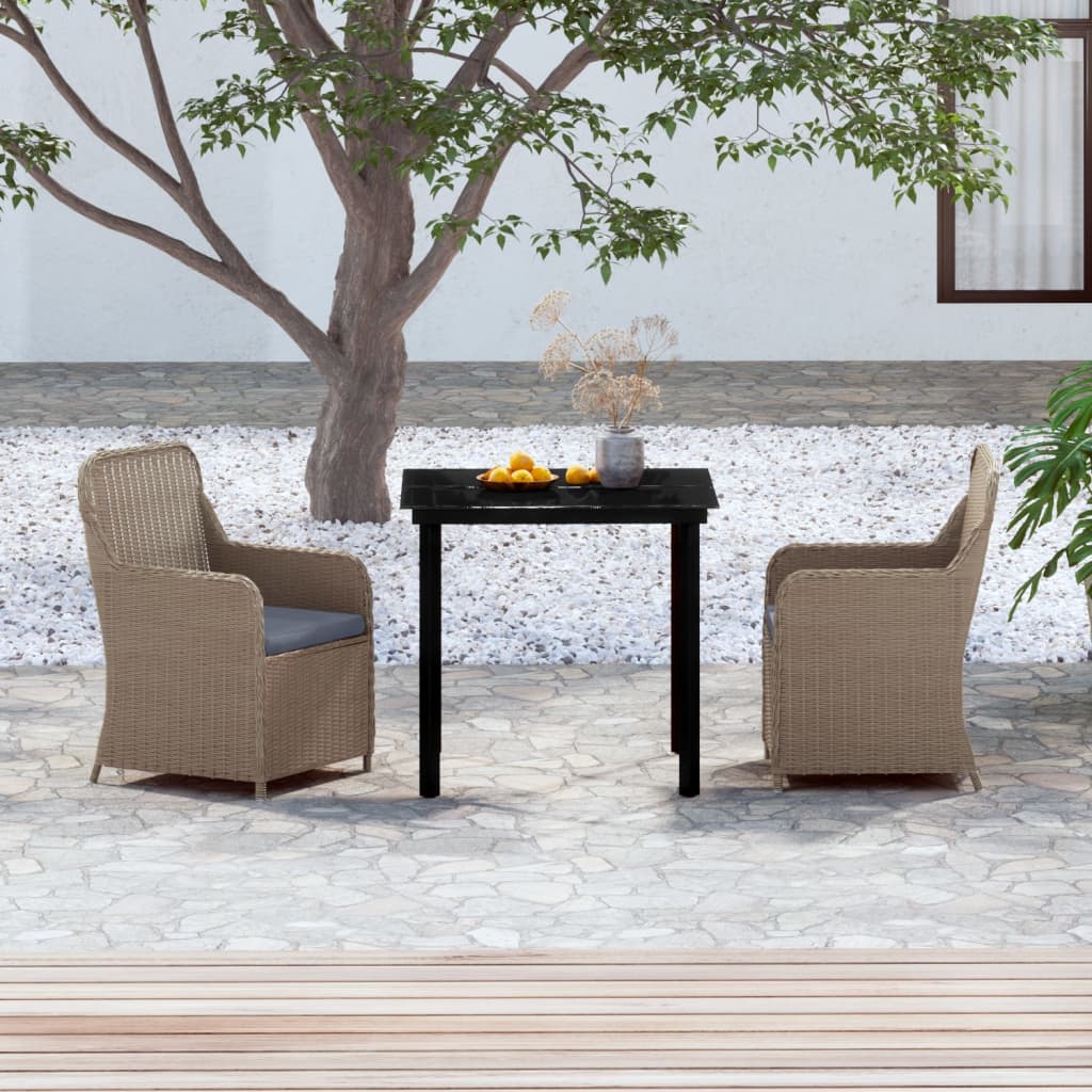 vidaXL 3-Piece Outdoor Dining Set with Cushions Brown