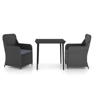 vidaXL 3-Piece Garden Dining Set with Cushions Black