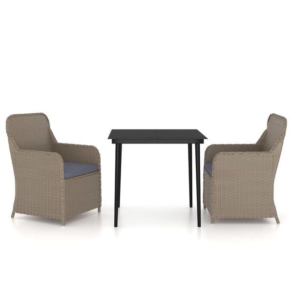 vidaXL 3-Piece Outdoor Dining Set with Cushions Brown