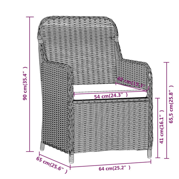 vidaXL 3-Piece Outdoor Dining Set with Cushions Brown