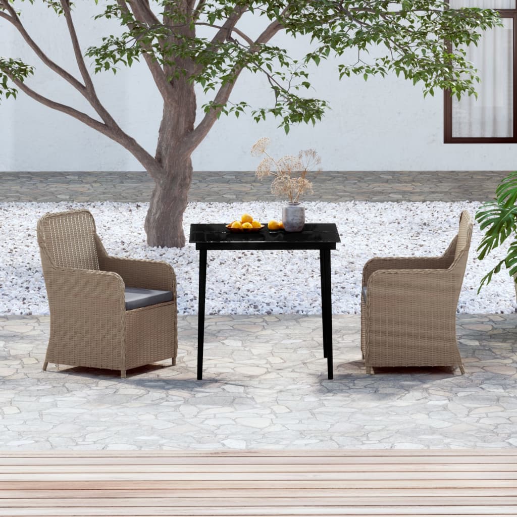 vidaXL 3-Piece Outdoor Dining Set with Cushions Brown