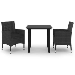 vidaXL 3-Piece Garden Dining Set with Cushions Poly Rattan and Glass