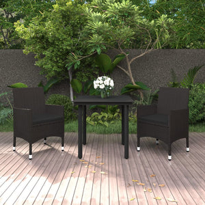 vidaXL 3-Piece Garden Dining Set with Cushions Poly Rattan and Glass