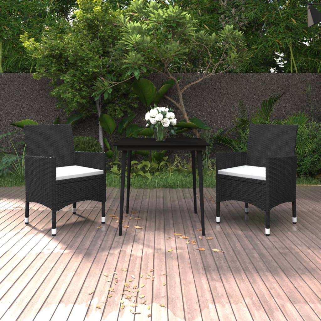 vidaXL 3-Piece Garden Dining Set with Cushions Poly Rattan and Glass