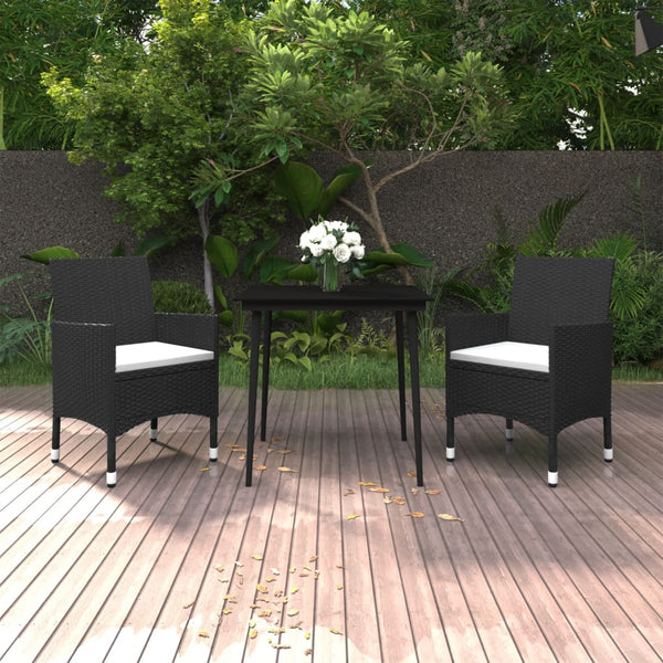 vidaXL 3-Piece Garden Dining Set with Cushions Poly Rattan and Glass