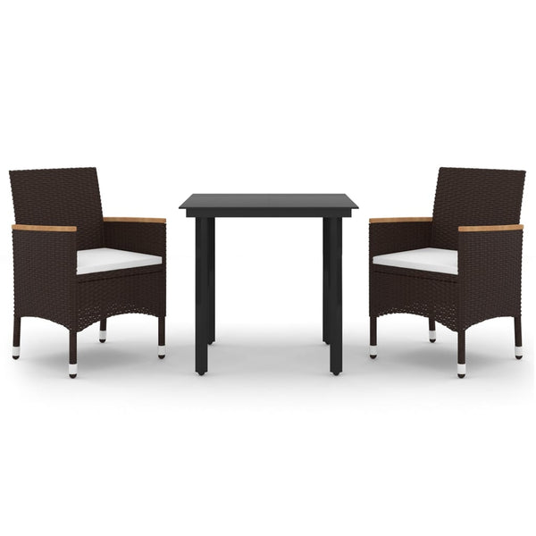 vidaXL 3-Piece Garden Dining Set with Cushions Poly Rattan and Glass