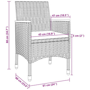 vidaXL 3-Piece Garden Dining Set with Cushions Poly Rattan and Glass