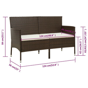 vidaXL 3-Seater Garden Sofa with Cushions Brown Poly Rattan