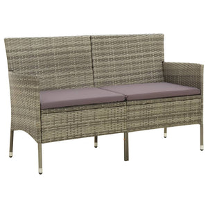 vidaXL 3-Seater Garden Sofa with Cushions Grey Poly Rattan