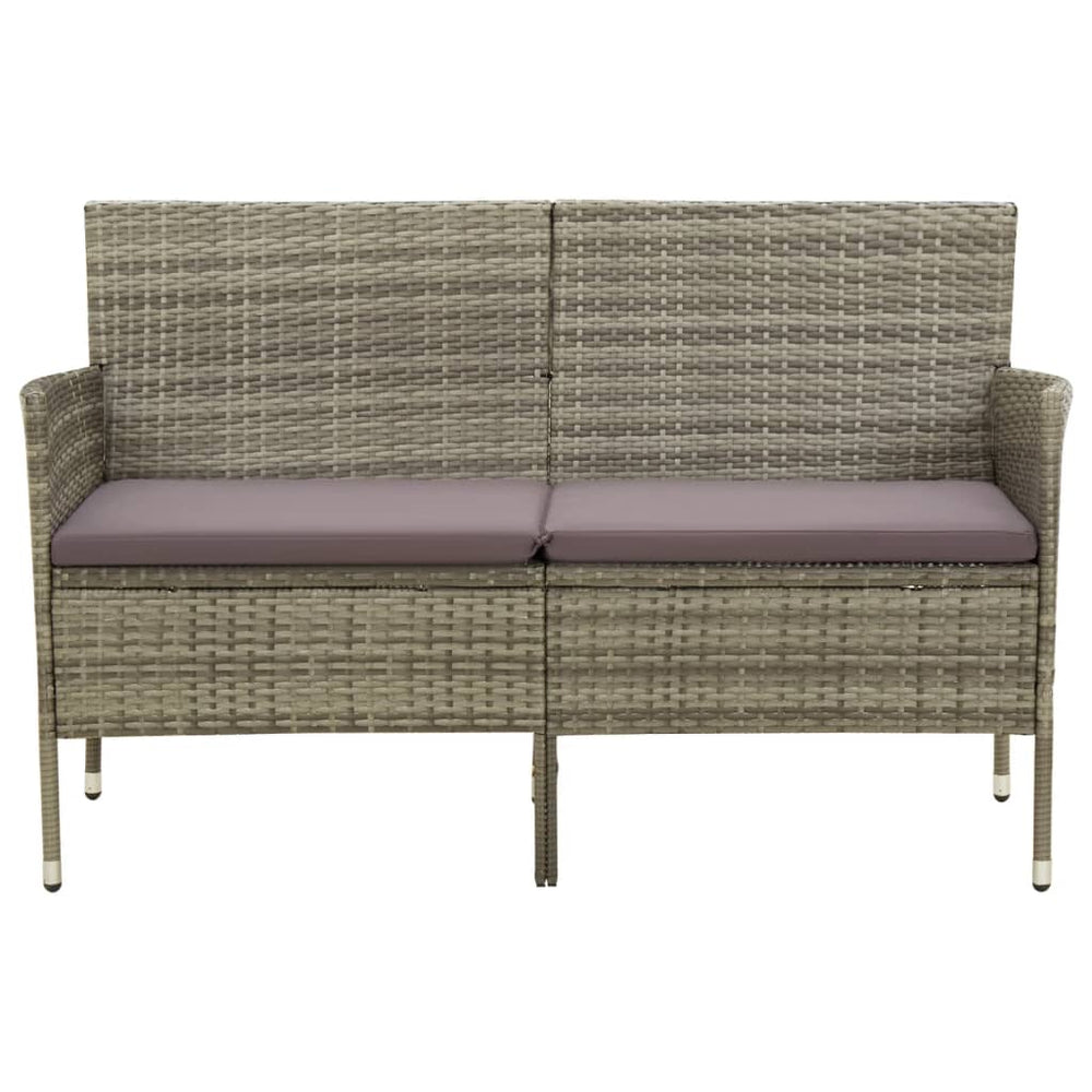 vidaXL 3-Seater Garden Sofa with Cushions Grey Poly Rattan