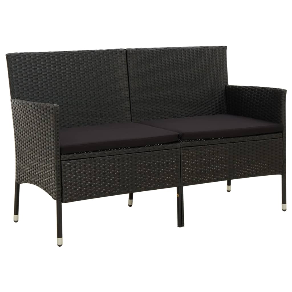 vidaXL 3-Seater Garden Sofa with Cushions Black Poly Rattan