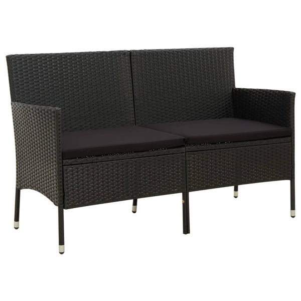 vidaXL 3-Seater Garden Sofa with Cushions Black Poly Rattan