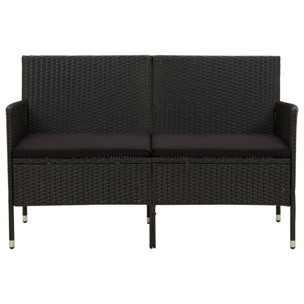 vidaXL 3-Seater Garden Sofa with Cushions Black Poly Rattan