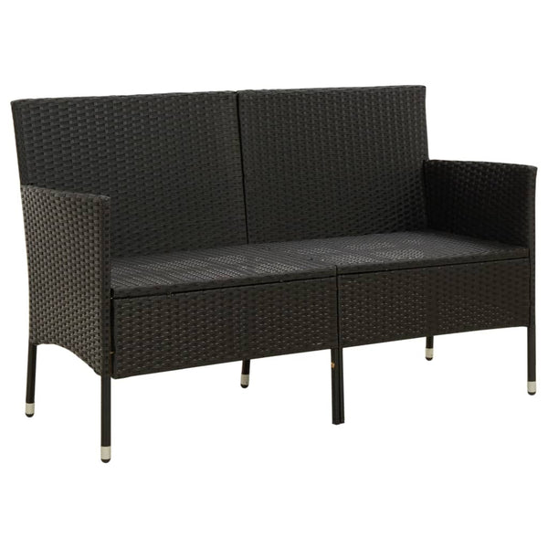 vidaXL 3-Seater Garden Sofa with Cushions Black Poly Rattan