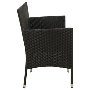 vidaXL 3-Seater Garden Sofa with Cushions Black Poly Rattan