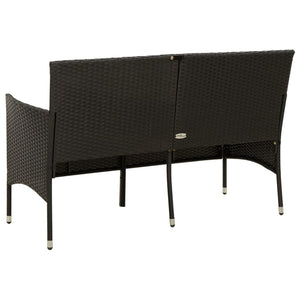 vidaXL 3-Seater Garden Sofa with Cushions Black Poly Rattan