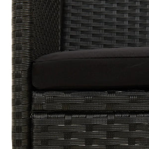 vidaXL 3-Seater Garden Sofa with Cushions Black Poly Rattan