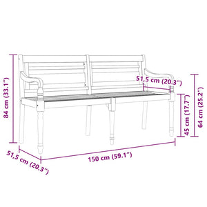 Batavia-Bank mit Grauem Kissen 150 cm Massivholz Teak