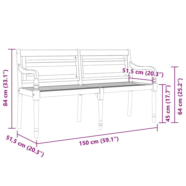 Batavia-Bank mit Grauem Kissen 150 cm Massivholz Teak