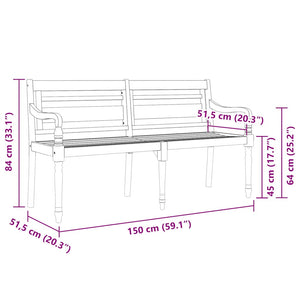 Batavia-Bank mit Schwarzem Kissen 150 cm Massivholz Teak