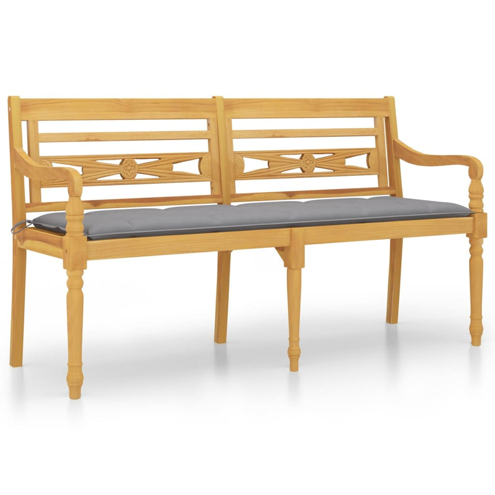 vidaXL Batavia Bench with Grey Cushion 150 cm Solid Teak Wood