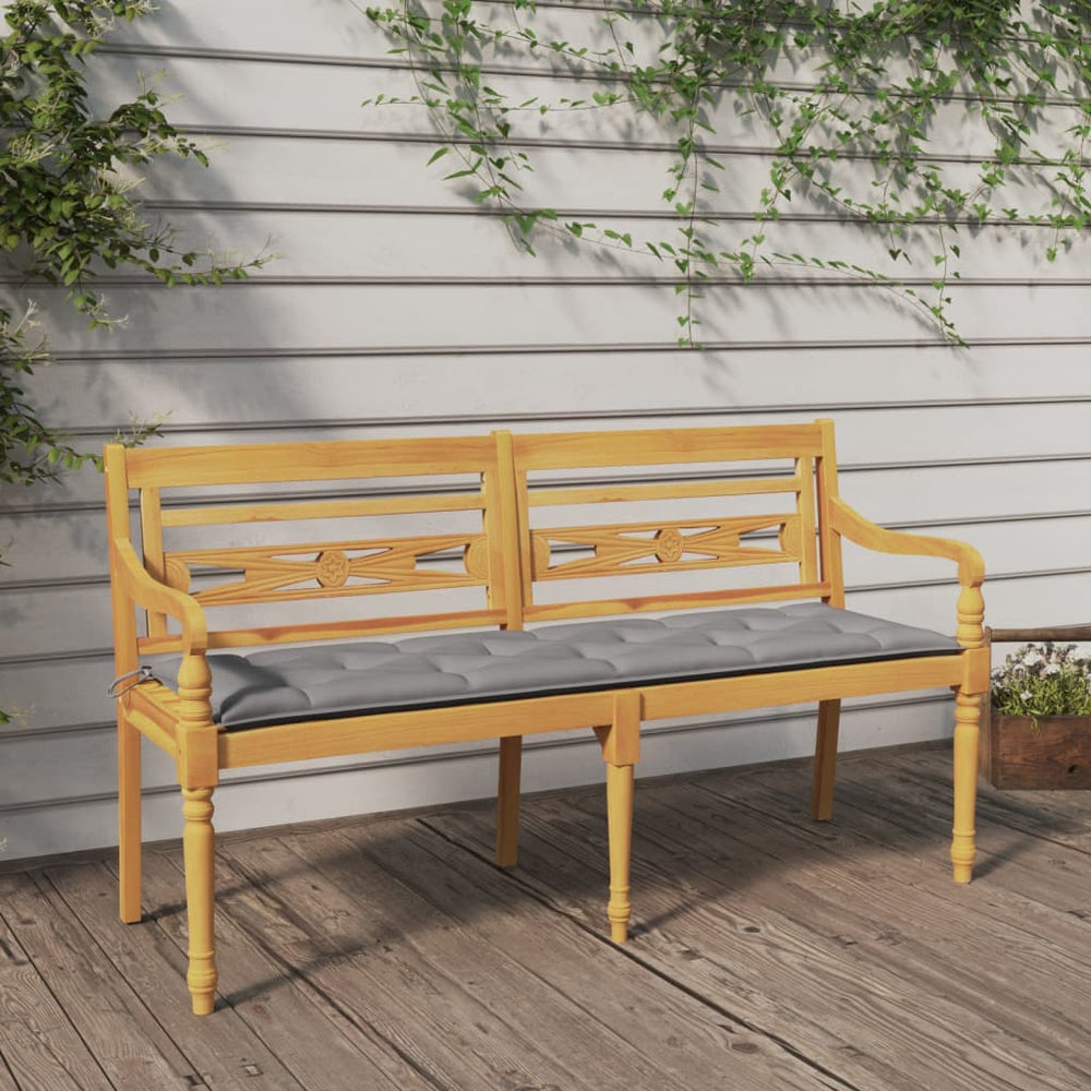 vidaXL Batavia Bench with Grey Cushion 150 cm Solid Teak Wood