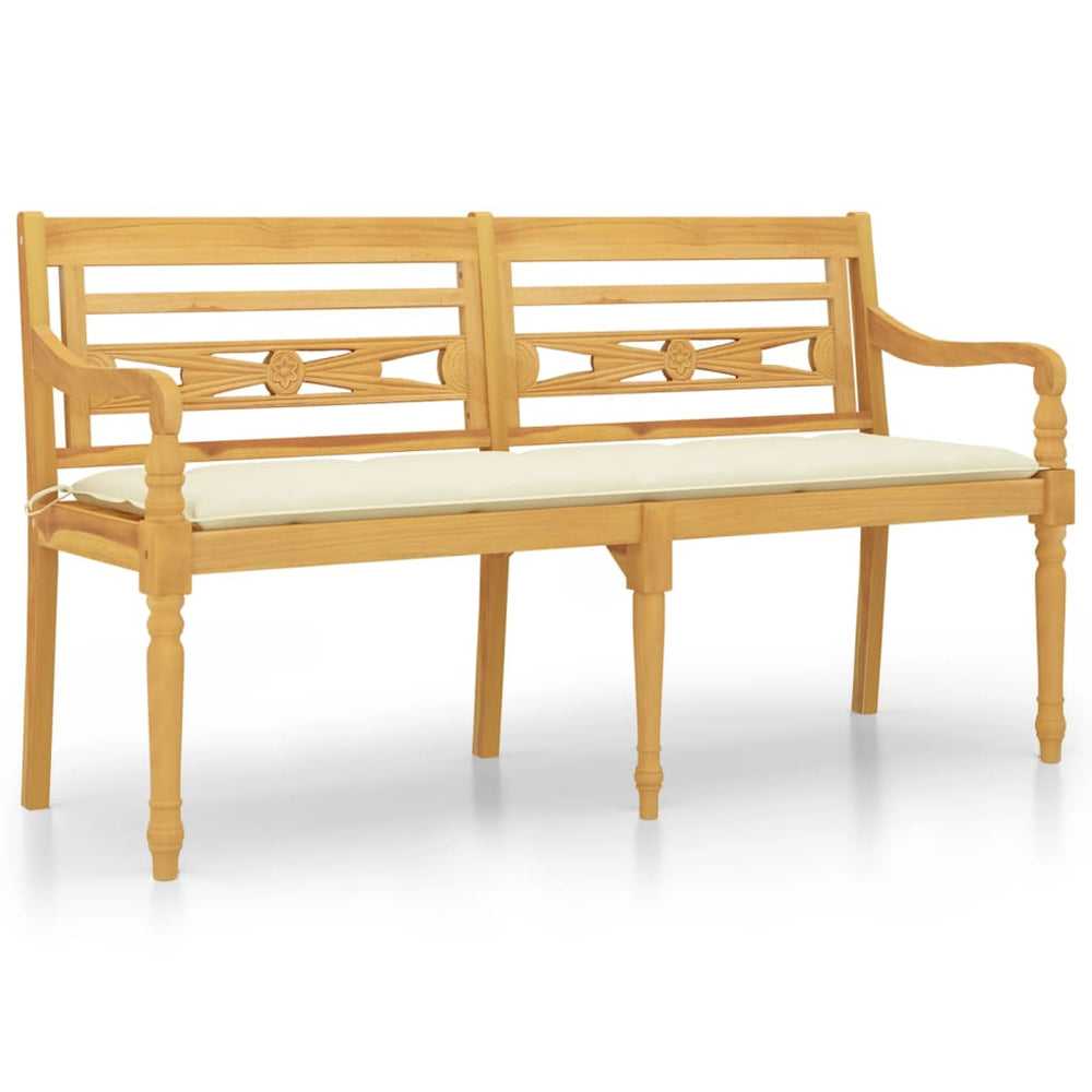 vidaXL Batavia Bench with Cream Cushions 150 cm Solid Teak Wood