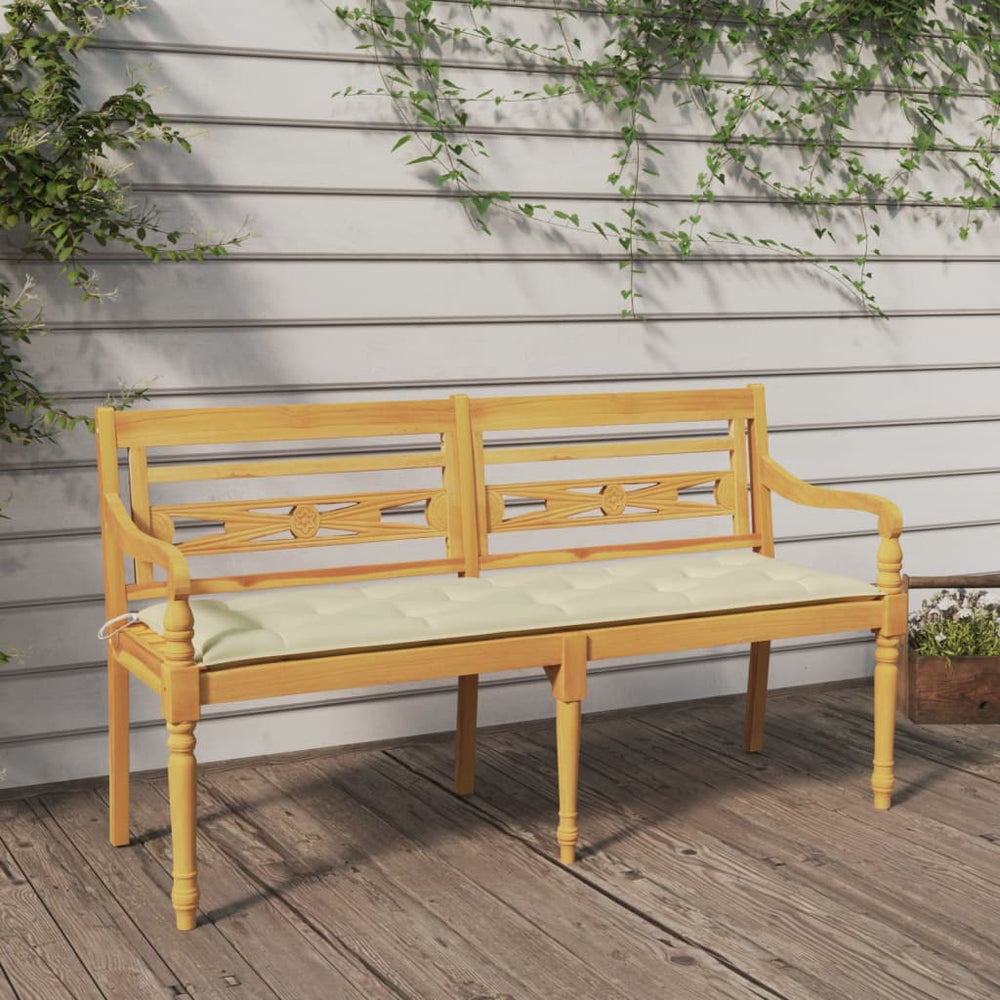 vidaXL Batavia Bench with Cream Cushions 150 cm Solid Teak Wood