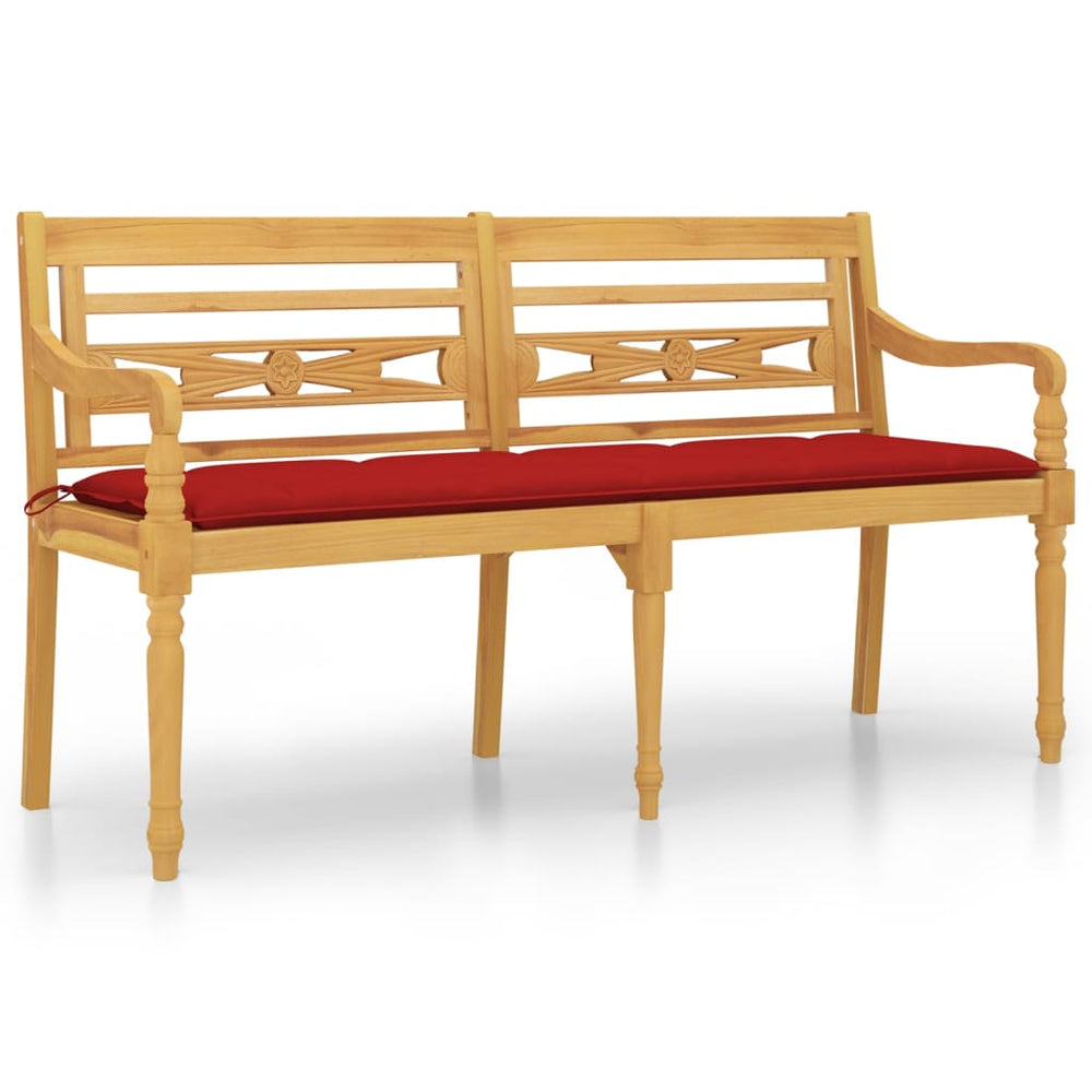 vidaXL Batavia Bench with Red Cushion 150 cm Solid Teak Wood
