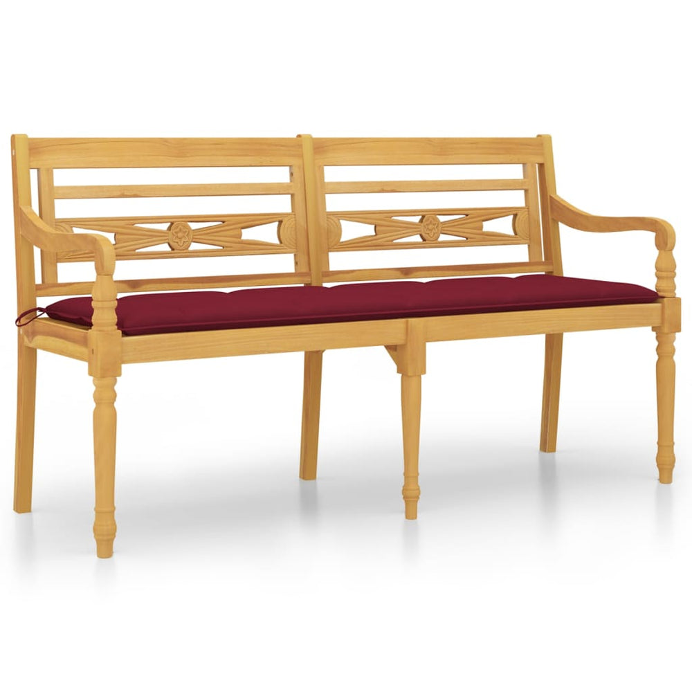 vidaXL Batavia Bench with Wine Red Cushion 150 cm Solid Teak Wood