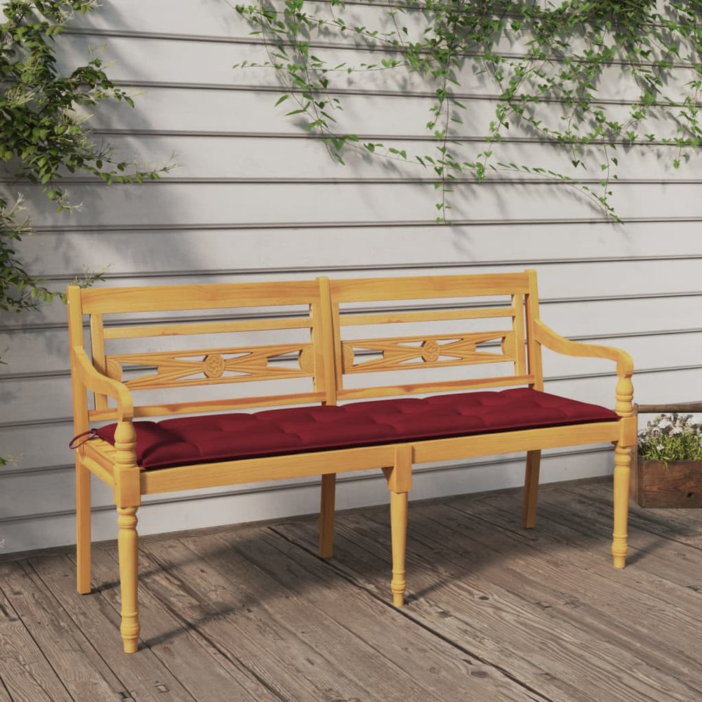 vidaXL Batavia Bench with Wine Red Cushion 150 cm Solid Teak Wood