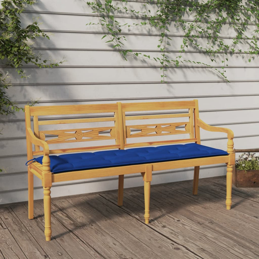 vidaXL Batavia Bench with Blue Cushion 150 cm Solid Teak Wood