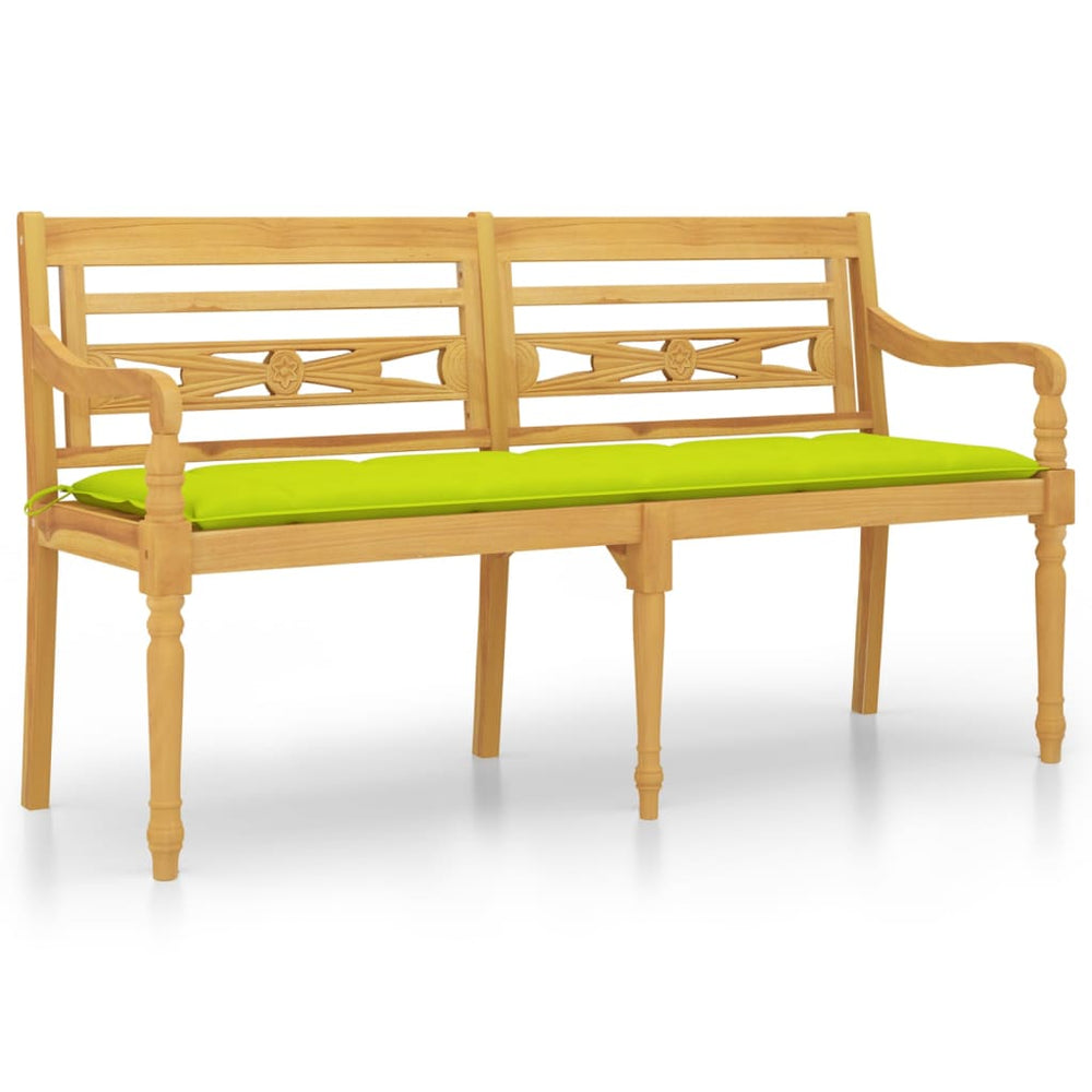 vidaXL Batavia Bench with Light Green Cushion 150 cm Solid Teak Wood